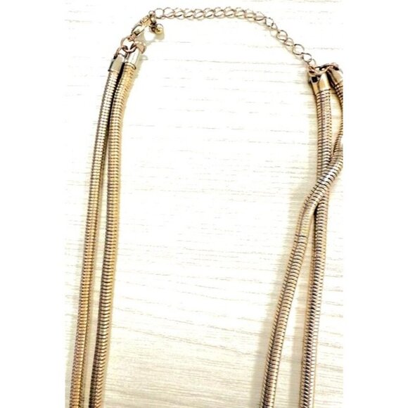 Gold-Tone Double Layer Snake Knotted Bead Necklace Earrings Set Adjust Chain 10" - Picture 5 of 6
